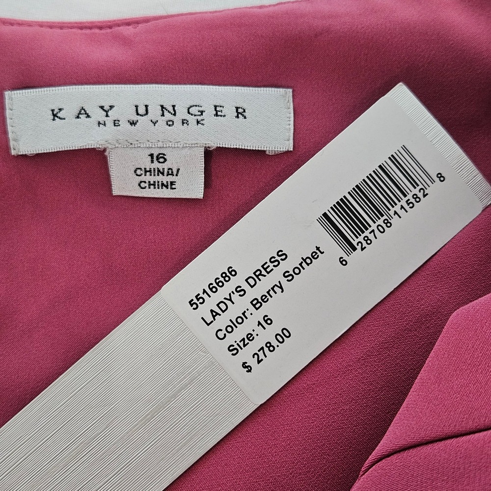 NWT Kay Unger Sabina Dress 16 Berry Sorbet Twisted Midi Sheath Formal Wedding - Picture 4 of 16